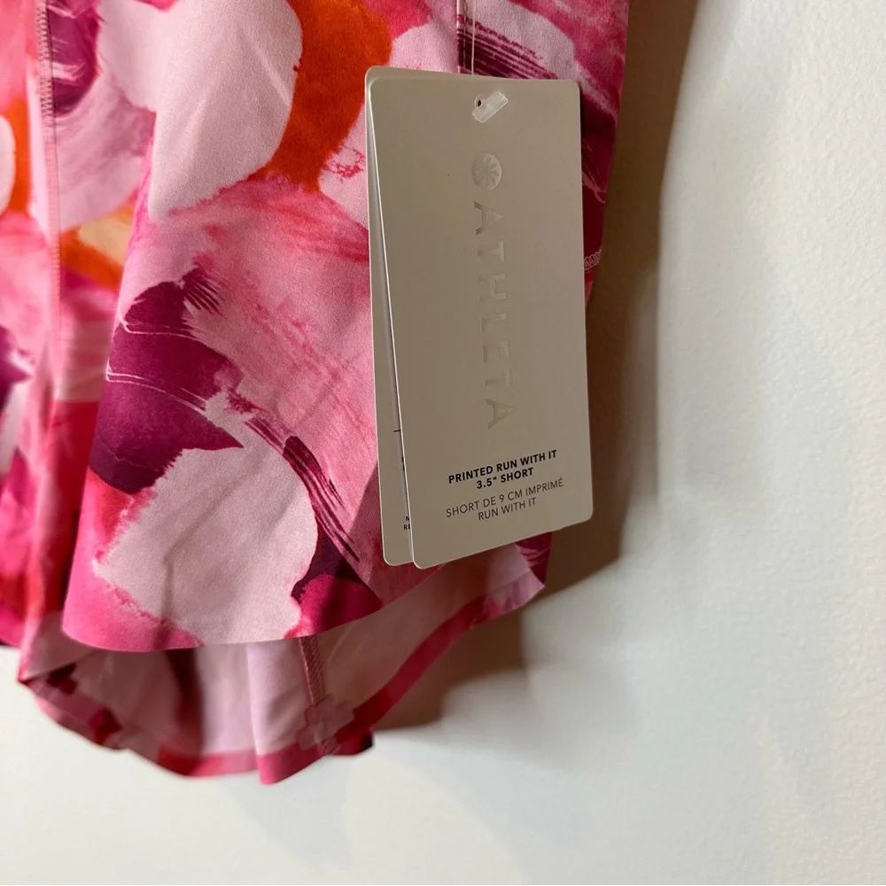 Athleta Run With It 3.5” Shorts in Pink Print NEW NWT XL